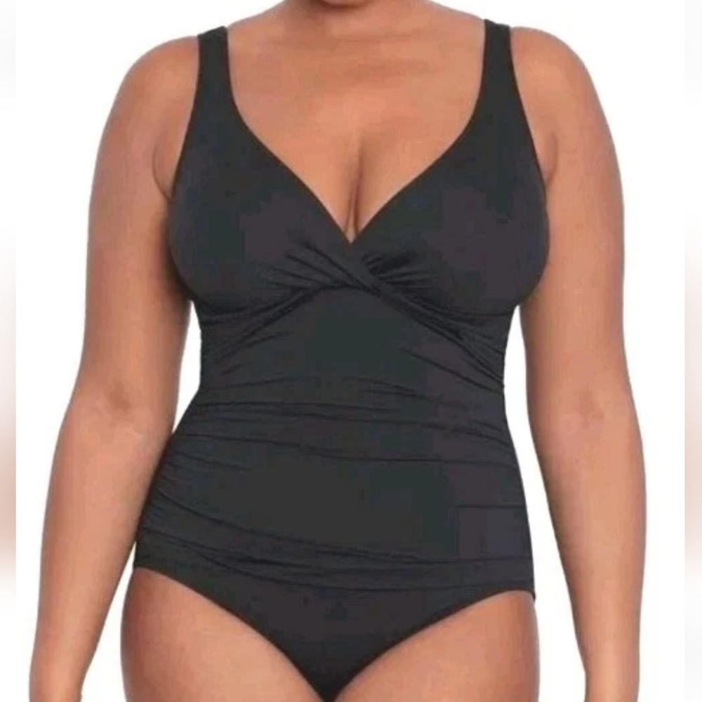 Lauren Ralph Lauren Twist Front Swimsuit Woman 16W Underwire Shaping Black Nwt - Picture 14 of 14